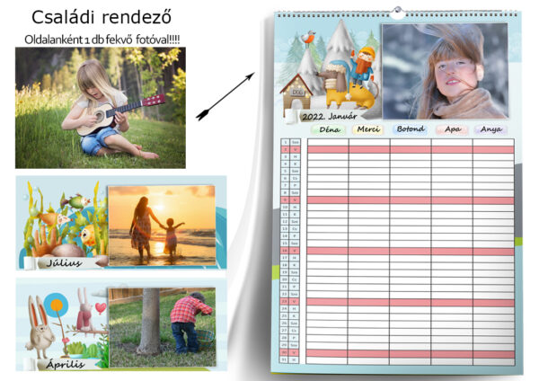 Fényképes családi rendező falinaptár fotós családosoknak