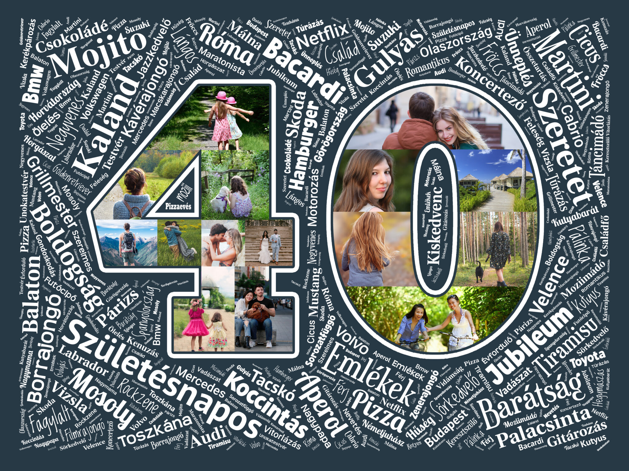 Egyedi fényképes születésnapi word art poszter 40. születésnapra